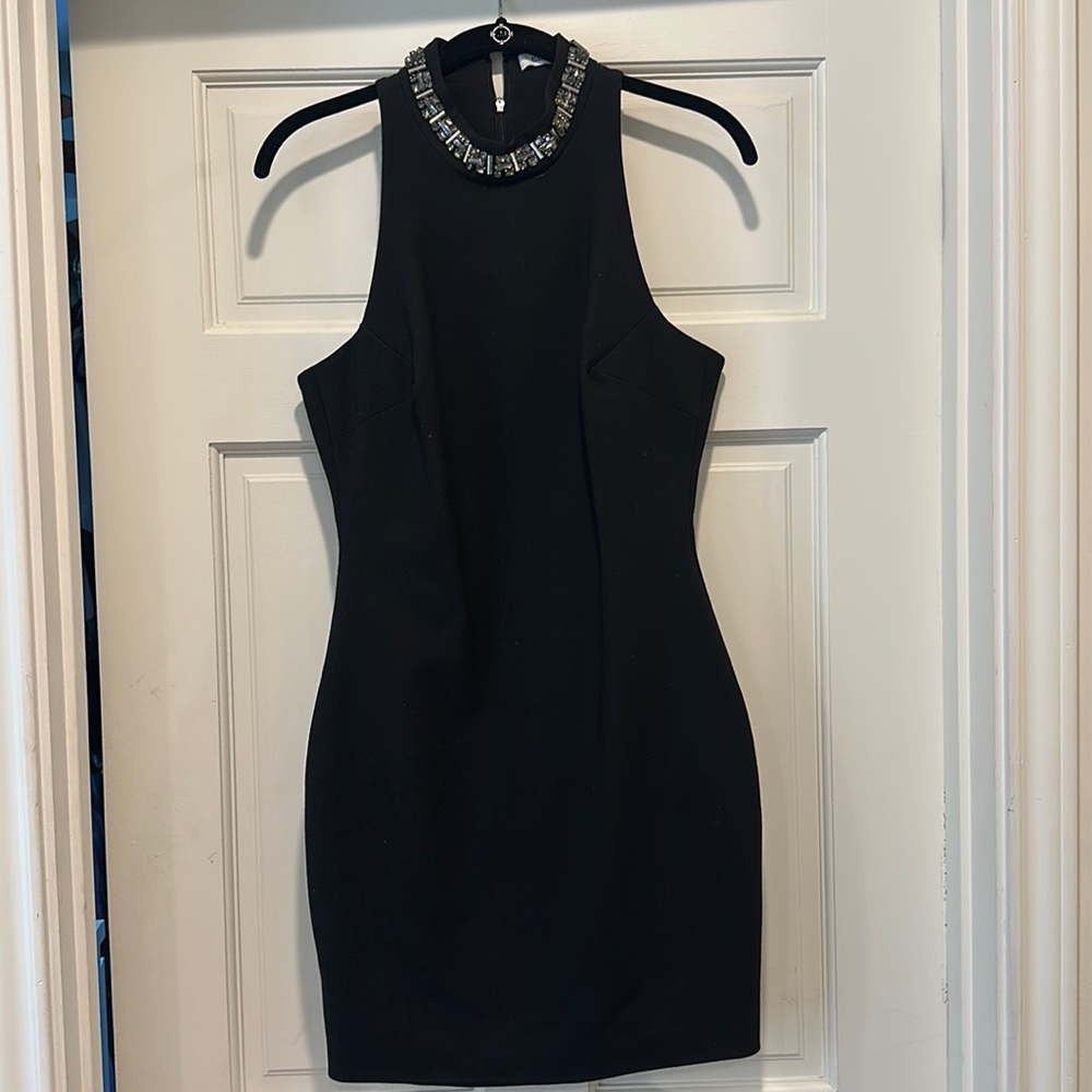 Elizabeth and James black mini dress with jewel neckline